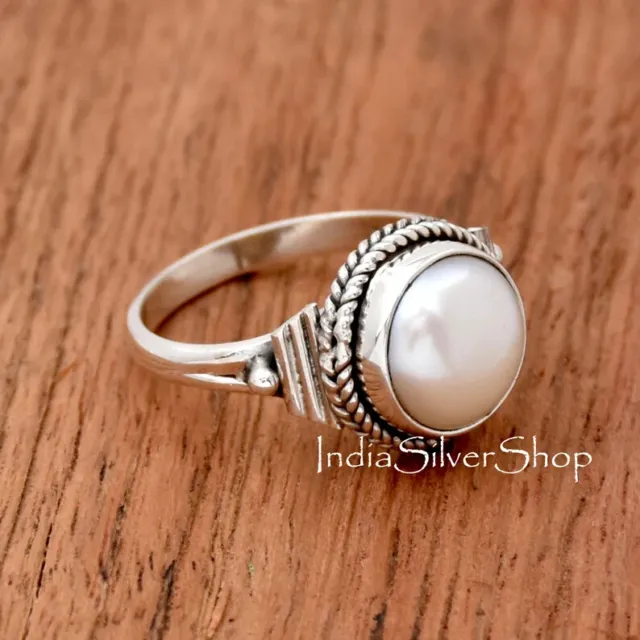Natural Pearl Ring, Handmade Silver Ring, 925 Sterling Silver Ring, Round Fresh