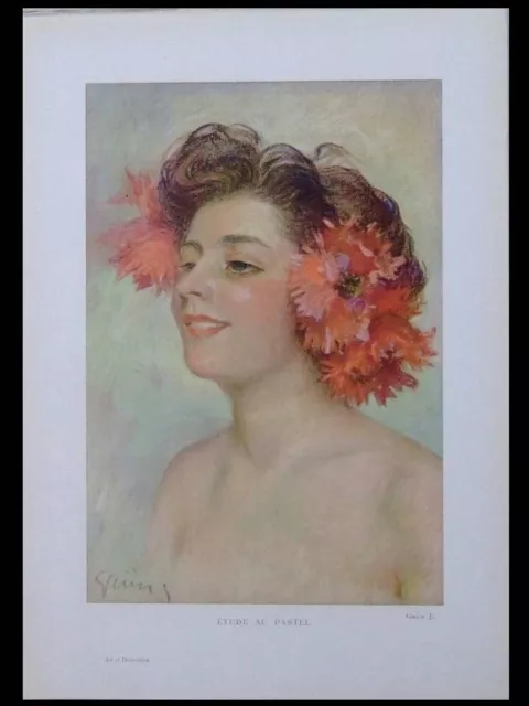 Frau Und Blumen, Jules Grün - Print 1901 - Jugendstil