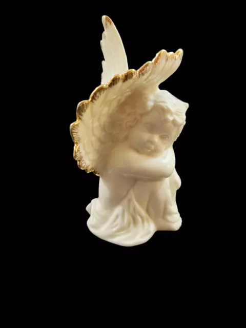 Vintage Cream White Porcelain Cherub Angel Figurine Large Wings Gold Trim
