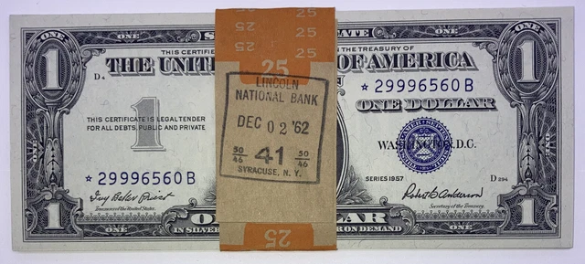 1957 **Star**One Dollar Silver Certificate Uncirculated Crisp And Clean Note