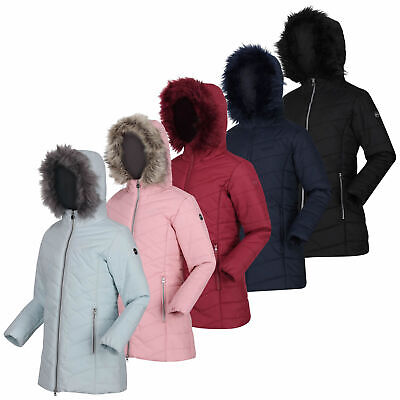 Regatta Fabrizia Girls Kids School Faux Fur Hood Quilted Jacket Coat RRP £50