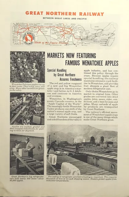 Great Northern Railway Famous Wenatchee Apples Vintage Print Ad 1944