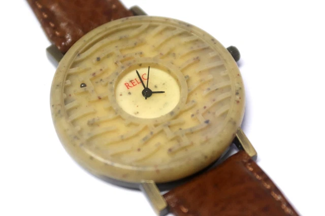 Hard To Find RELIC Ball Maze Game Leather Wrist Watch New Battery ZR44005