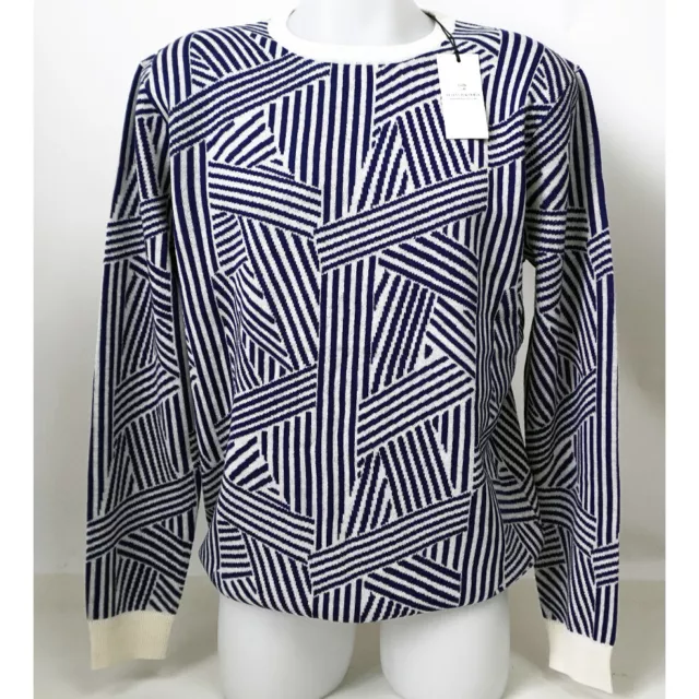 SCOTCH & SODA - Mens Merino Wool Blend Jacquard Pullover - Navy/Cream Large