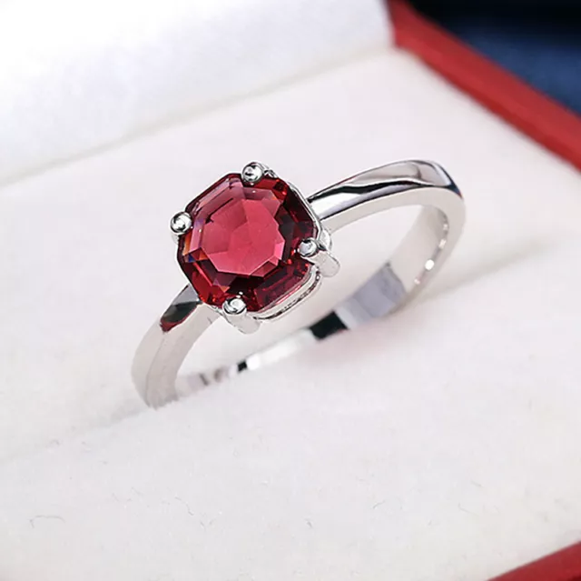 925 Sterling Silver Red Zircon Ring Women Fashion Jewelry Rings Size 6-10