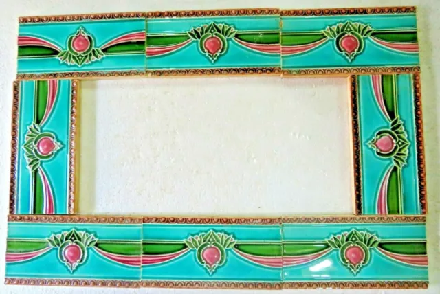 Antique Glazed porcelain Majolica 8 tile 3"x 6" Art & craft Border frame display