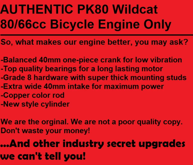 AUTHENTIC WILDCAT PK80 Runwell 80cc 66cc Motorized Bike Kit Motor ENGINE ONLY 129.99 PicClick