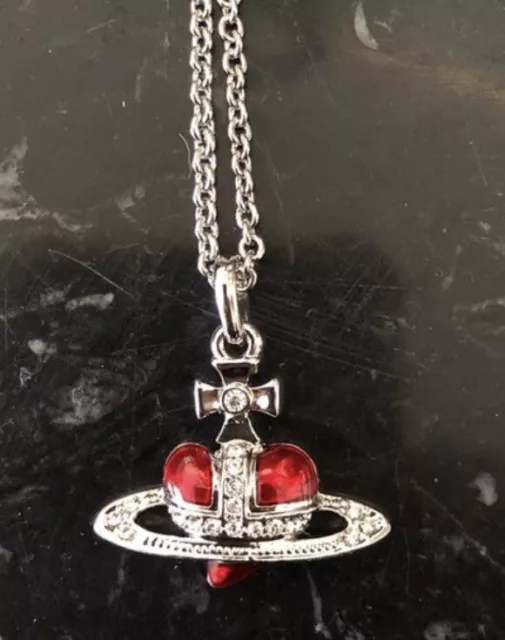 Vivienne Westwood DIAMANTE Heart Orb Necklace Red/Silver From Japan