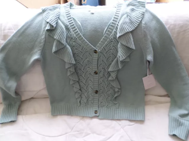 LC Lauren Conrad Women's Green W/ Ruffle Accent Knit Cardigan Sweater, Sz M, NWT