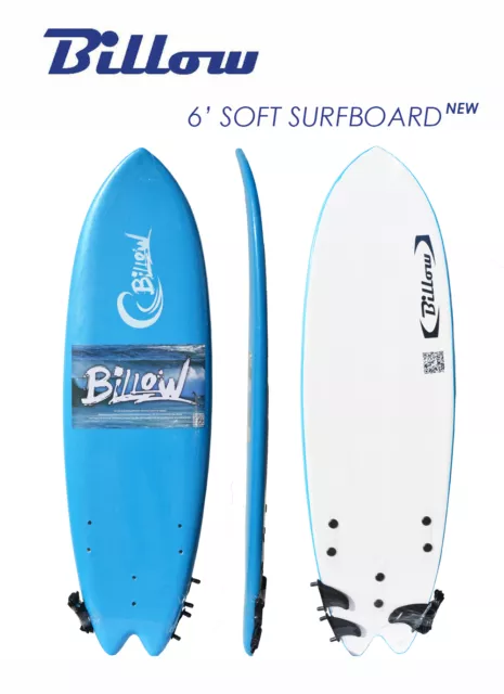 Billow 6' Fish Soft Surfboard, 6ft Soft Board with Leash & Fins