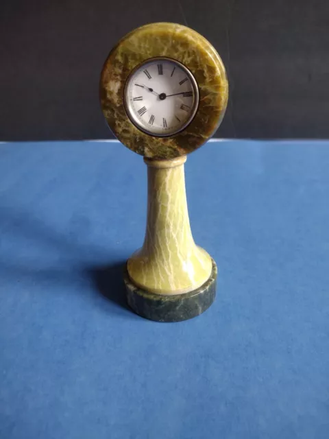 Small Stone Desk Mantel Clock 5.5" Vintage Green Unique