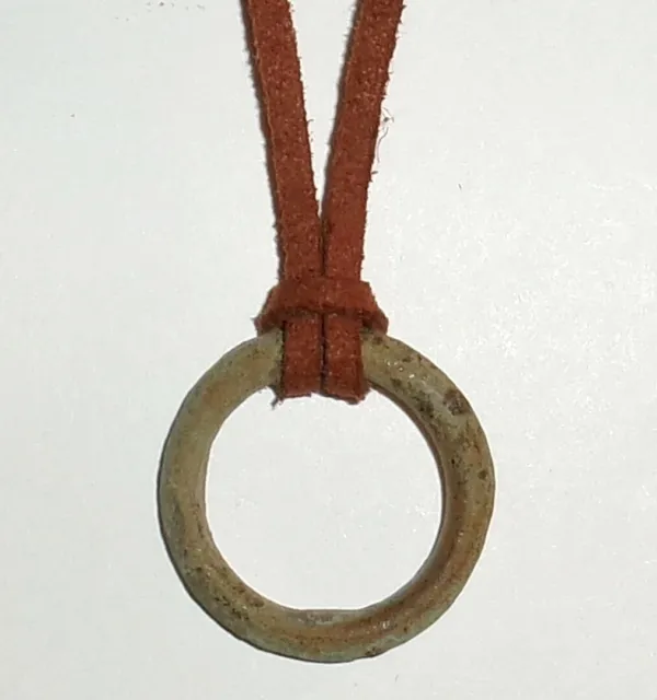 Genuine Ancient Celtic Bronze Money Ring on Suede Leather Necklace 18”