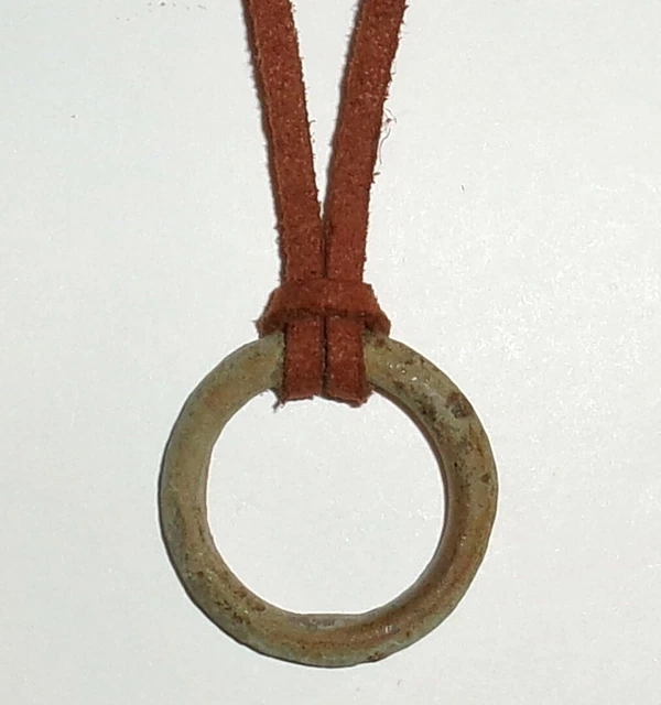 Genuine Ancient Celtic Bronze Money Ring on Suede Leather Necklace 18”