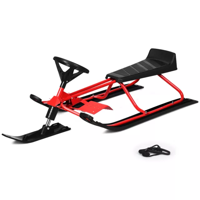 NEU Schlitten Lenkschlitten Lenkbob Lenkrad Ski Snow Skibob ROT-SCHWARZ