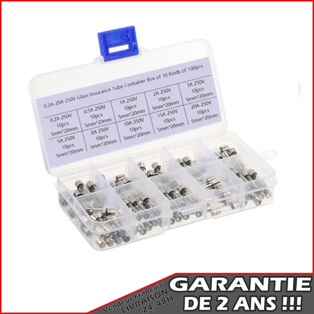 100pcs / Set Kit De Boîte À Fusibles En Verre À Soufflage Rapide 5x20 Tube  En Verre Fusible 0,2a-20a 250v 0,2a 0,5a 1a 2a 3a 5a 8a 10a 15a 20a Avec  Boîte