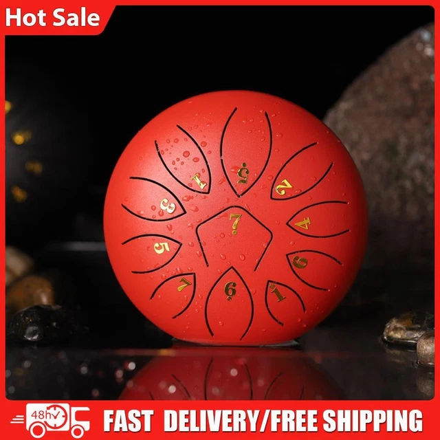 6 Inch 11-Note Tongue Drum with Drumsticks Hand Pan Ethereal Drums (Red)