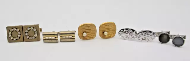 Vtg Lot of 5 Men's Cufflinks Gold and Silver Tone Retro Men's Jewelry