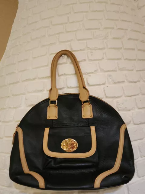 Emma Fox Large Leather Black & Tan Satchel Tote Purse