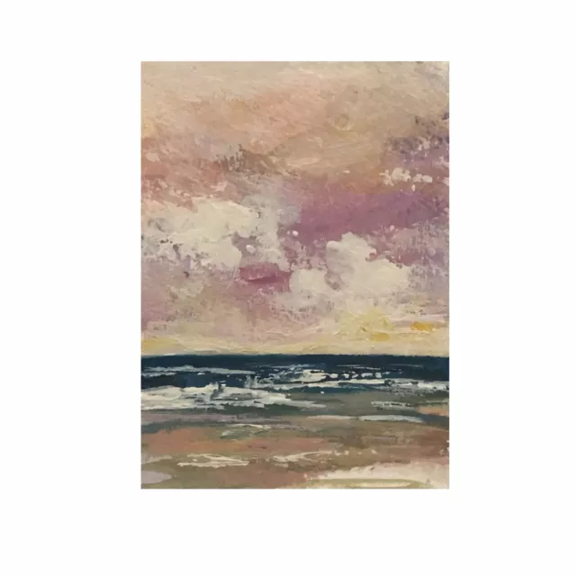 Original ACEO Watercolor Painting Ocean Seashore Beach Seascape Signed Free Ship
