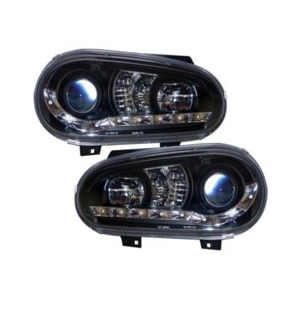 VW GOLF MK4 9804 Black Projector headlights with LED DRL strip R8