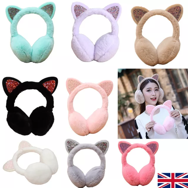 Women Kid Ear Muffs Lovely Earmuffs Cute Cat Ear Winter Warm Earflap Headband UK