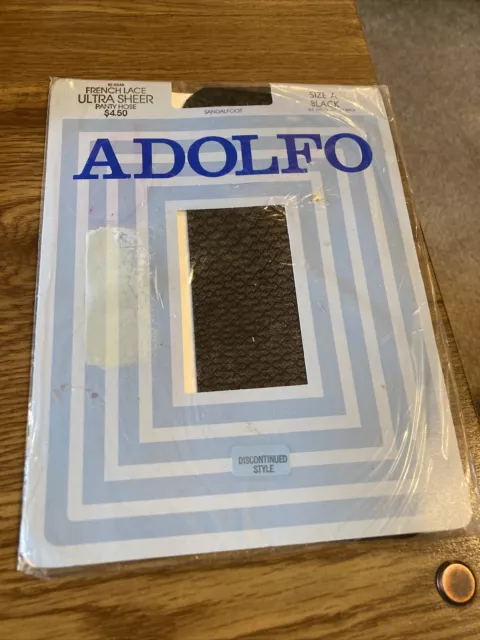 Adolfo French Lace Ultra Sheer Panty Hose, Size A , Black