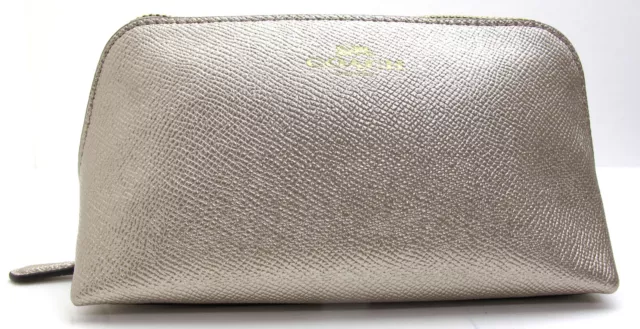 NEW Authentic COACH Crossgrain Smal Cosmetic 17 Case  Pouch Platinum Gold F23332