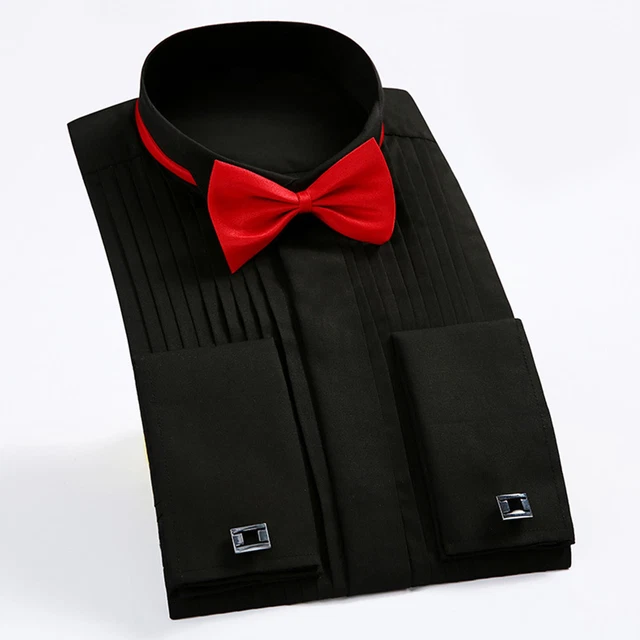 (42-nero) Camicia smoking uomo punta alare superiore colletto manica lunga camicia smoking