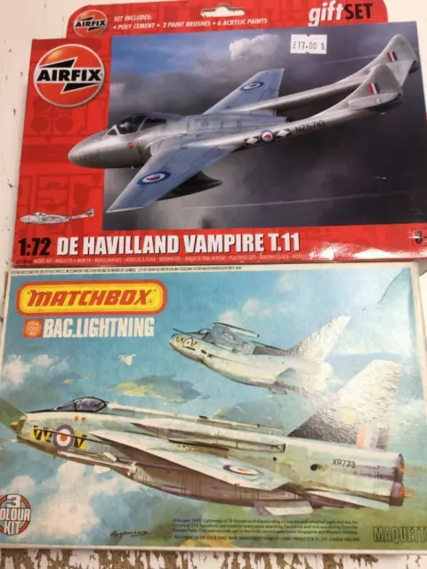 Airfix Vampire & Matchbox Lightning F6 1/72 aircraft model kits joblot