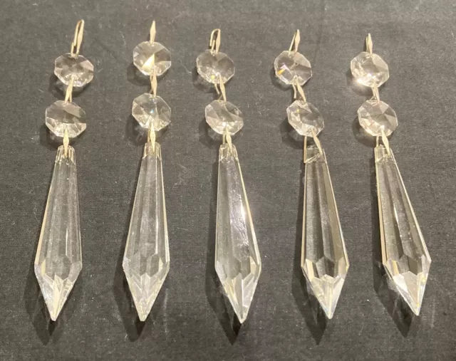 5 Vintage Clear Crystal Glass Icicle Droplets - Chandelier/Sun Catchers