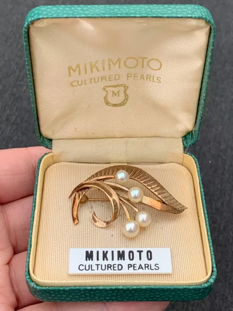 9ct gold exceptional Mikimoto cultured pearl brooch, boxed 9k 375, 5.4 grams