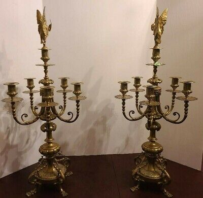 Brass Baroque Candelabra 6 Arm Candle Holder Pair with Snuffers - Made in Italy