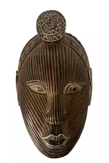 RARE African Tribal Face Mask Hand Carved Wood Vtg Wall Art Home Decor Sculpture