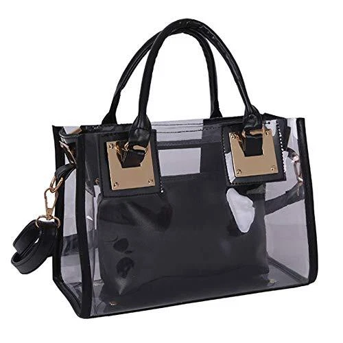 Women 2Pcs Small Clear Tote Set Beach Shoulder Top-handle Bag PVC Tran...