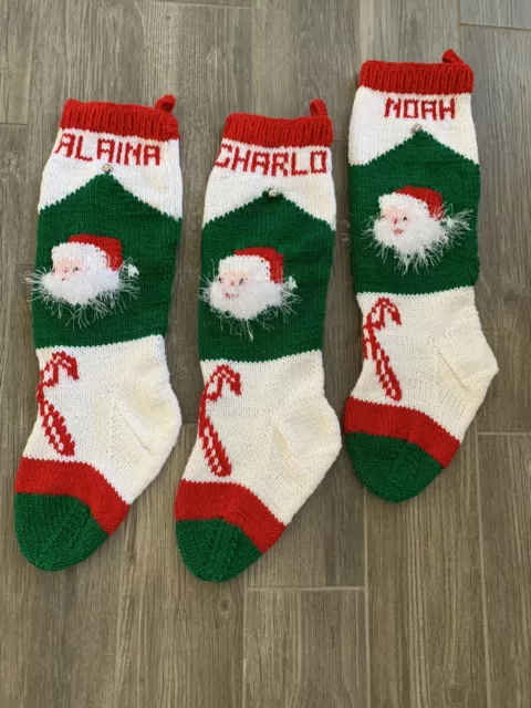 Personalized Hand Knit Christmas Stocking  Santa & Candy Canes