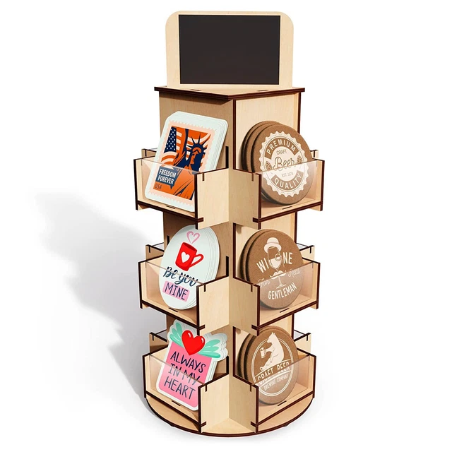 DS The Display Store 3 Tier Rotating Sticker Display Stand For Vendors - Brown