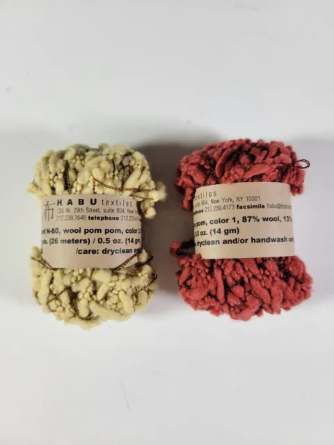 2 Habu Textiles Wool Pom-Poms Item# N-60  Colors 1 & 3  30 yds Wool Nylon Blend