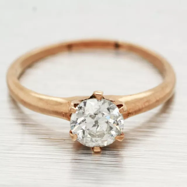 Antique Art Deco OMC 0.65ct Solitaire Diamond Engagement Ring - 14k Rose Gold