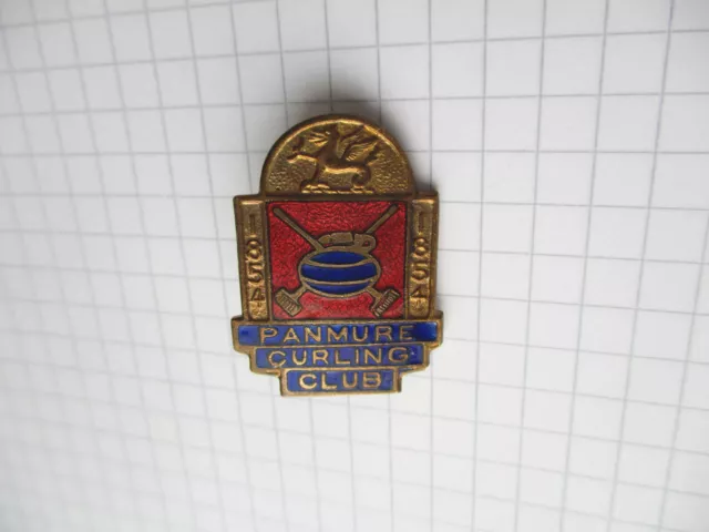 cc102) Pin Badge Brooch Panmure Curling Club 1854 Bronze Curling