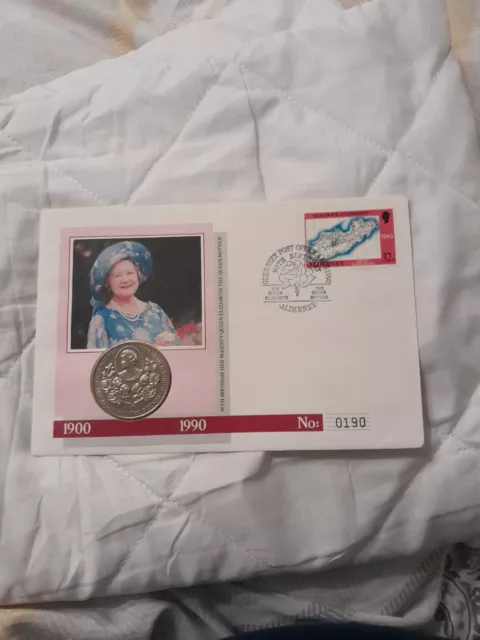 *Alderney*Queen Mother 90Th Birthday Fdc/Coin/Pnc/Stamp Cover. 4/8/90 £2