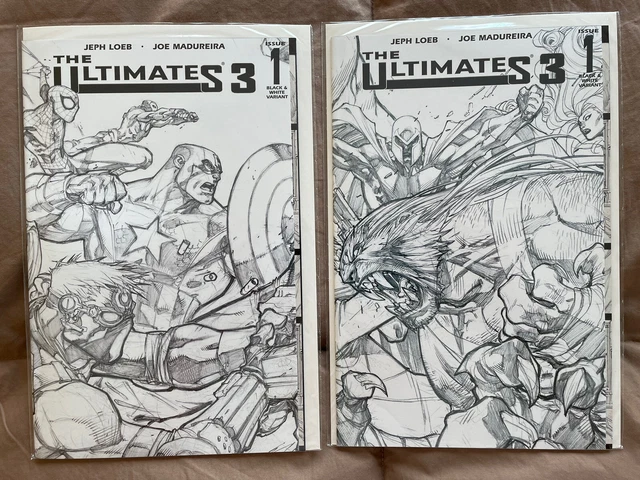 Lot of 2 Marvel ULTIMATES 3 Issue #1 SKETCH VARIANT Covers “Heroes” & “Villains"