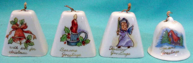 Vtg CHRISTMAS BELLS Ornaments GIFT ATTACHMENTS Colorful Illustrations GOLD TRIM