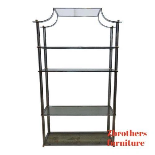 Vintage Pagoda top Chrome Asian Inspire Chinoiserie Shelf Display Etagere
