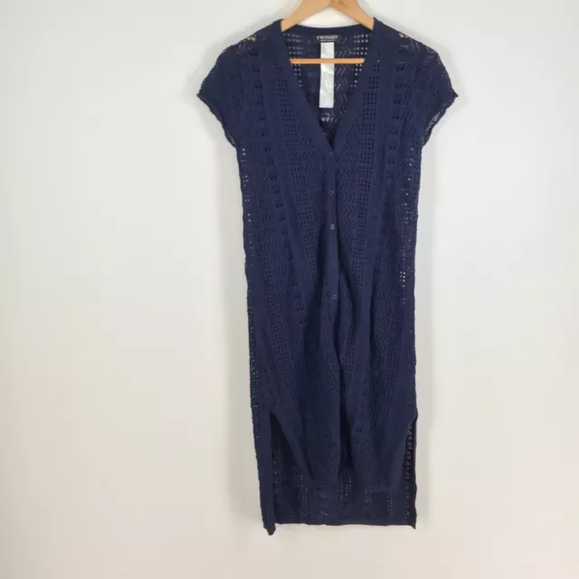 Twinset Simona Barbieri womens crepe knit dress size M aus 10 sheer blue 056043