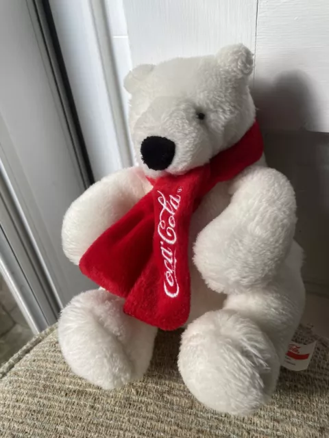 Coca Cola Classic Polar Bear 7" Tall Plush Toy with Red Scarf Soft Stuffed