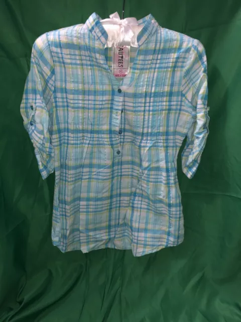 Beauties Blue Plaid Girls Top Size M