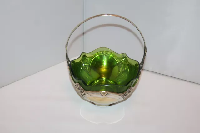 Antique WMF Art Nouveau Fruit Bowl Circa 1910 With Green Glass Liner 2