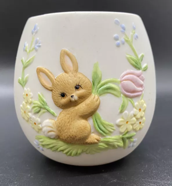 Vintage Lefton Bisque Porcelain Easter Bunny Rabbit Spring Votive Candle Holder