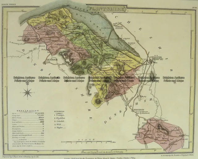 Antique Map 4-204 Wales Flintshire by J Roper c.1809
