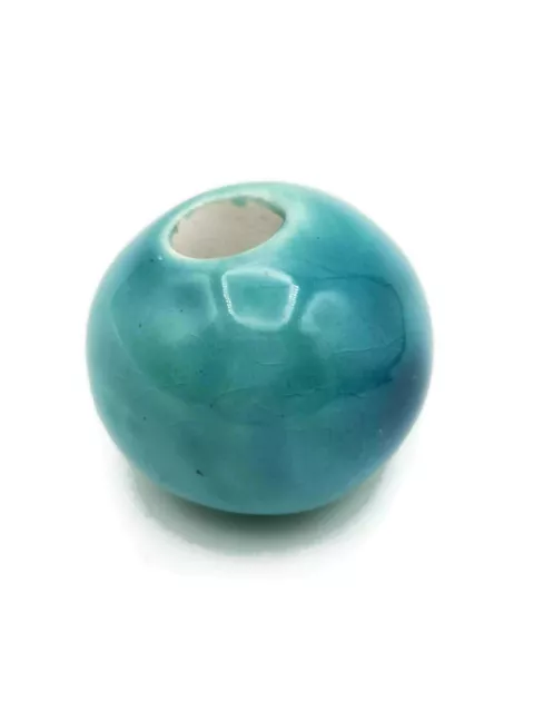 1Pc 30mm Blue Artisan Ceramic Macrame Beads 7mm Large Hole, Clay Jewelry Making